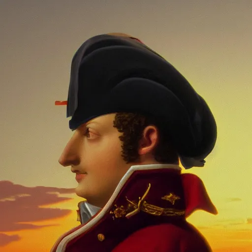 Prompt: napoleon bonaparte smoking weed in the sunset. digital art. ultra realistic. 4 k. trending on artstation