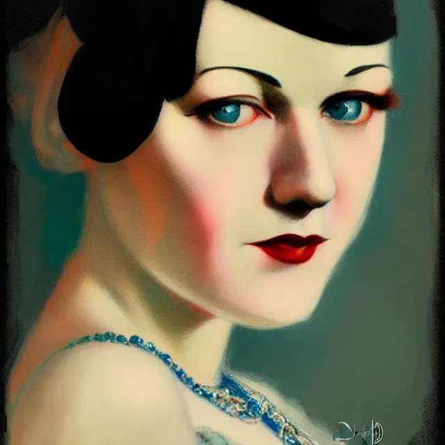 Image similar to 1 9 2 0 s woman in a flapper photo portrait, atmospheric lighting, painted, intricate, ultra detailed, well composed, best on artstation, cgsociety, epic, stunning, gorgeous, intricate detail, wow, masterpiece, by dave dorman