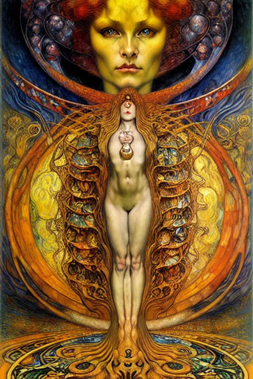 Image similar to Divine Chaos Engine by Karol Bak, Jean Delville, William Blake, Gustav Klimt, and Vincent Van Gogh, symbolist, visionary