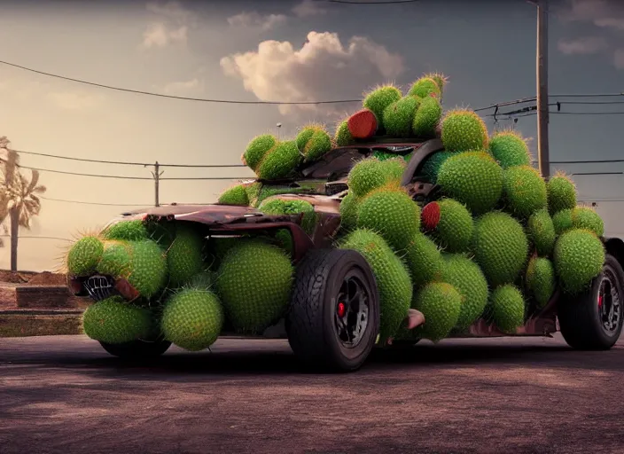 Prompt: hd wallpaper of a car made out of cactus, octane render, 8 k, hyperrealistic, unreal 5, intricate detail, cinematic, studio lighting, concept art, trending on artstation