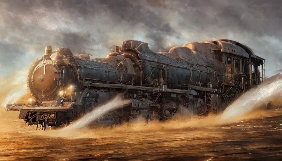 Image similar to craig mullins and ghibli digital illustration of a long dragon - style train in deep ocean unreal engine, hyper realism, realistic shading, cinematic composition, realistic render, octane render, detailed textures, photorealistic, wide shot