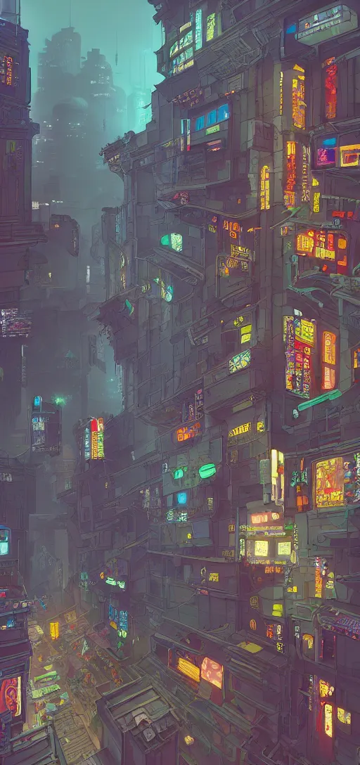 Image similar to A beautiful painting of the most emblematic facade of a cyberpunk gotic, pixelart by Studio Ghibli and Moebius, octane render, zbrush, extremely detailed, pastel colors, trending on artstation