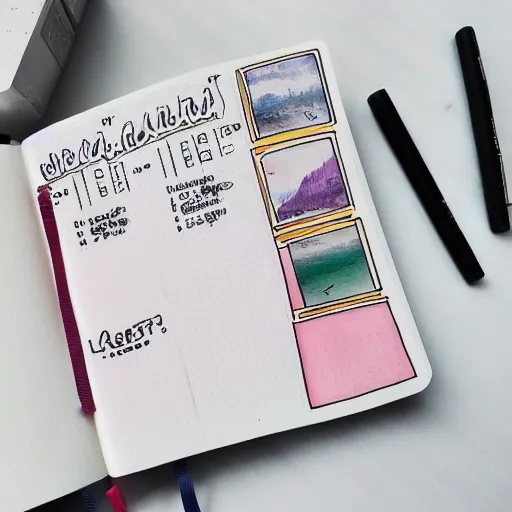 Prompt: polaroid photo of bullet journal