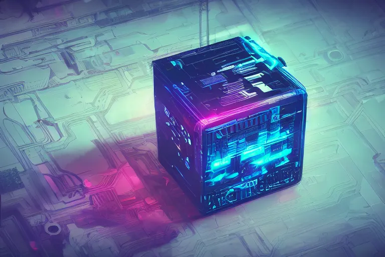 Prompt: a single Cyberpunk sci-fi retrowave intricate black and neon blue cube no background 4K 3D render desktopography HD Wallpaper digital art