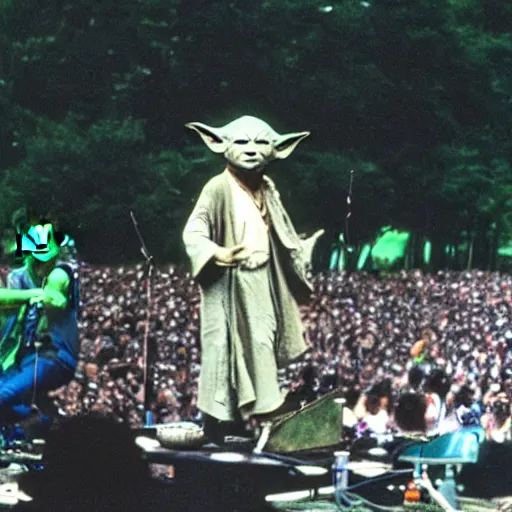 Image similar to yoda performing at woodstock