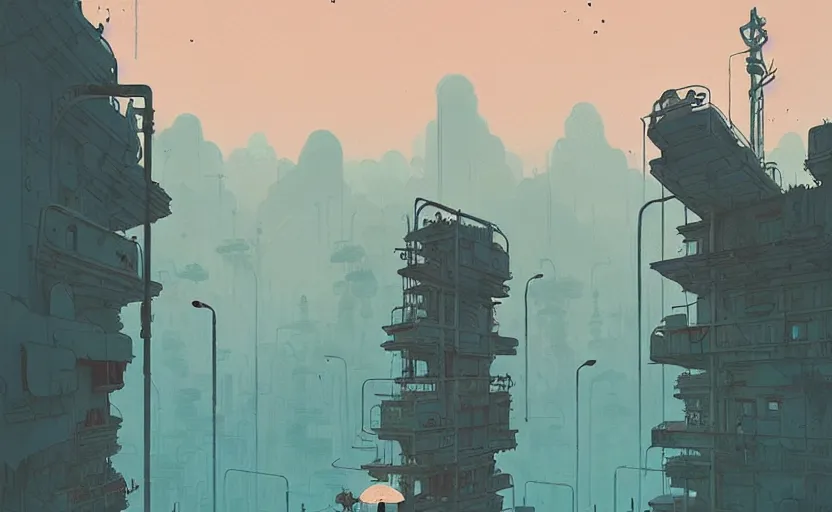 Image similar to lost city by atey ghailan, by simon stalenhag, by kaethe butcher, dynamic lighting, gradient light blue, brown, blonde cream and white color scheme, grunge aesthetic