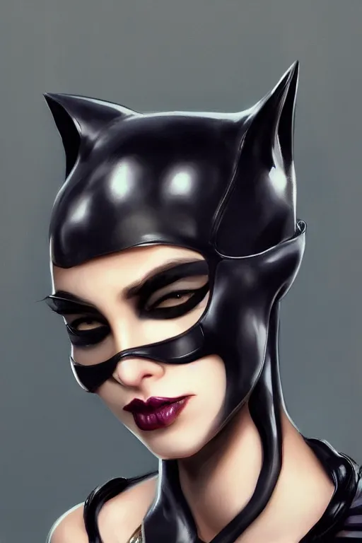 Image similar to beautiful aesthetic portrait of 1990s Catwoman by wlop and Julia Razumova, headshot, deviantArt, trending on artstation, artstation HQ