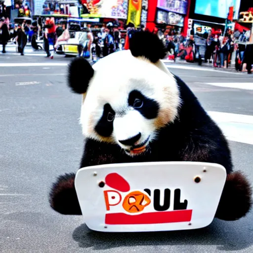 Image similar to panda skateboarding at time square