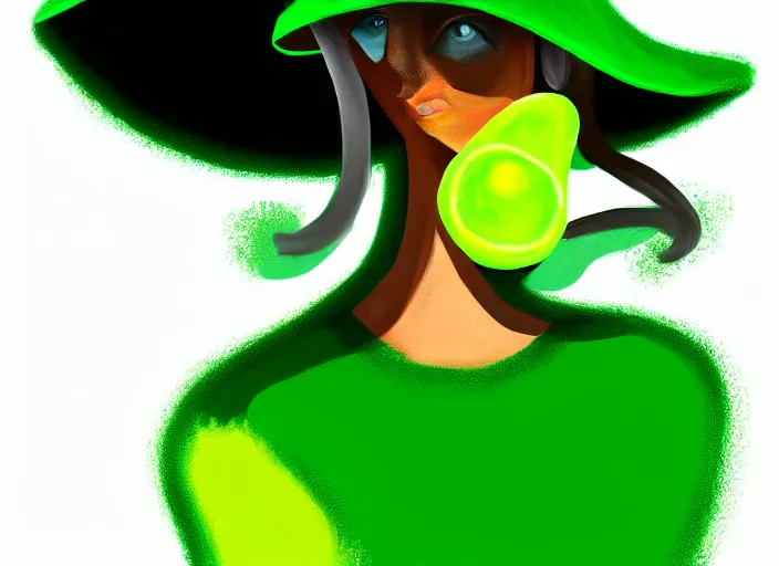 Prompt: a digital painting of a person with a green hat by mac conner, featured on deviantart, neo - dada, seapunk, genderless, digital illustration