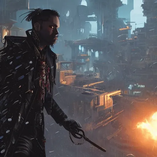 Image similar to i am a pirate in cyberpunk when visiting frostpunk