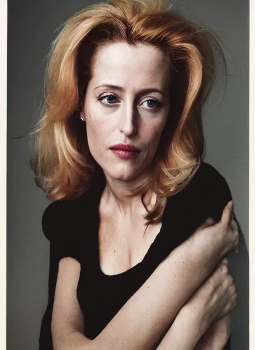 Prompt: a portrait of gillian anderson by mario testino, head shot, award winning, 1 9 8 0, 1 9 8 0 s punk rocker style, 1 9 8 0 hairstyle, sony a 7 r