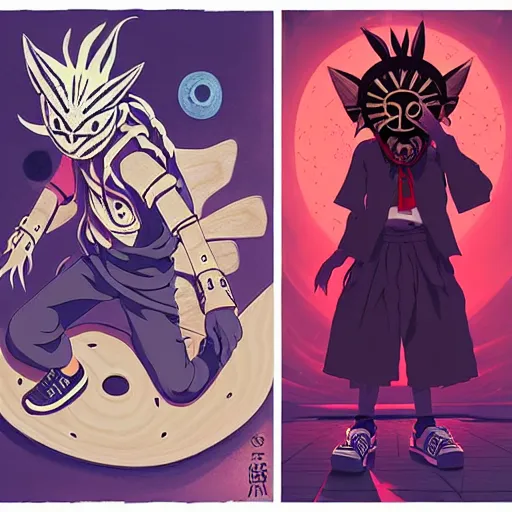 Image similar to sneaker design, astec mayan street fashion native punk shoe design, majora's mask, wearing wooden mask, ship hop sneaker design with subtle mayan patterns, gapmoe yandere grimdark, trending on pixiv fanbox, painted by greg rutkowski makoto shinkai takashi takeuchi studio ghibli, akihiko yoshida