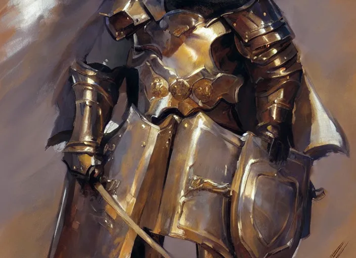 Image similar to a highly detailed beautiful portrait of a paladin with a shield and sword, by gregory manchess, james gurney, james jean