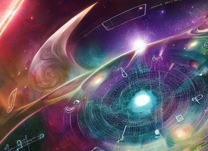 Image similar to void manifold, timeline nexus, ascending universes, shining nordic runes, galaxy worth of computation, an illustration of philosophical concept by cgsociety and james gurney