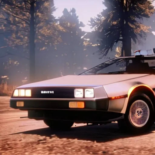 Prompt: dmc 1 2 delorean in red dead redemption 2