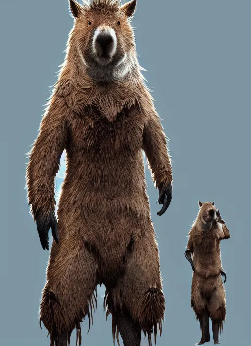 Image similar to detailed full body concept art illustration oil painting of an anthropomorphic capybara 007 in full intricate clothing, biomutant, dystopian, ultra detailed, digital art, octane render