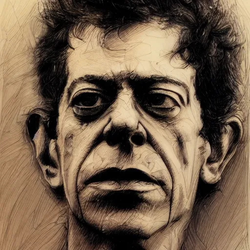 Image similar to a realistic yet scraggly portrait sketch of the side profile of a stern and sophisticated lou reed, trending on artstation, intricate details, in the style of frank auerbach, in the style of sergio aragones, in the style of martin ansin, in the style of david aja, in the style of mattias adolfsson