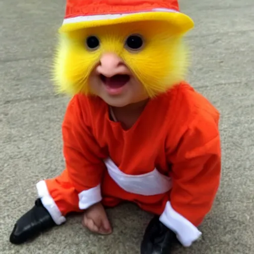 Image similar to cute baby chick dressed as an inmate