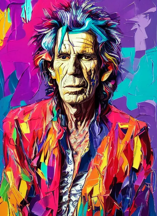 Prompt: portrait keith richards, vivid, intricate, highly detailed, smooth, digital illustration by francoise nielly