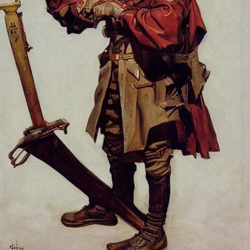 Prompt: maximalist medieval foot soldier, by j. c. leyendecker