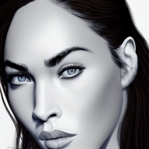 Image similar to megan fox closeup of face. licking lips. hyperrealistic portrait, photo realistic, poster, artstation, volumetric lighting, digital art, very detailed face by magali villeneuve