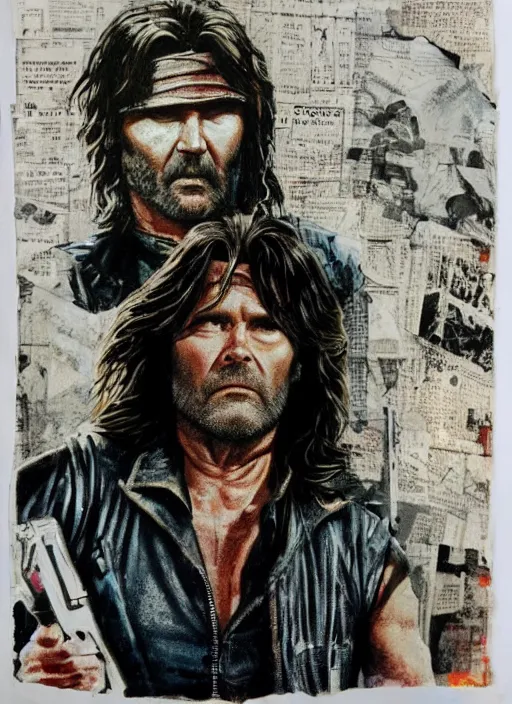 Prompt: Kurt Russell as Snake Plissken Escape From New York, Movie Inspired, mixed media, tritone, pinterest