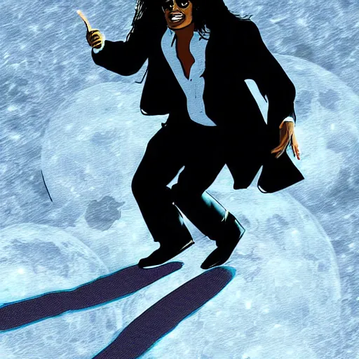 Image similar to michael jackson moonwalking on the moon, detailed digital art