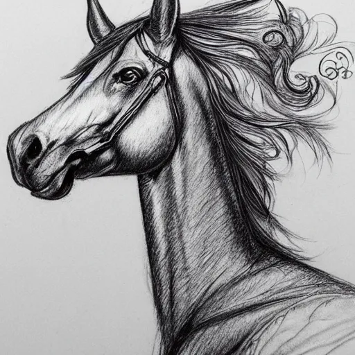 Prompt: ballpoint pen sketch of a horse with front quarters of an eagle and the hind quarters of a horse trending on artstation cgsociety contest winner award winning 4 k intricate 8 k resolution balmy tender energetic photorealistic