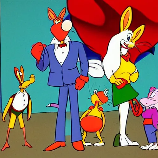 Image similar to roger rabbit hanging out with grandma, warner brothers animation, 1990s