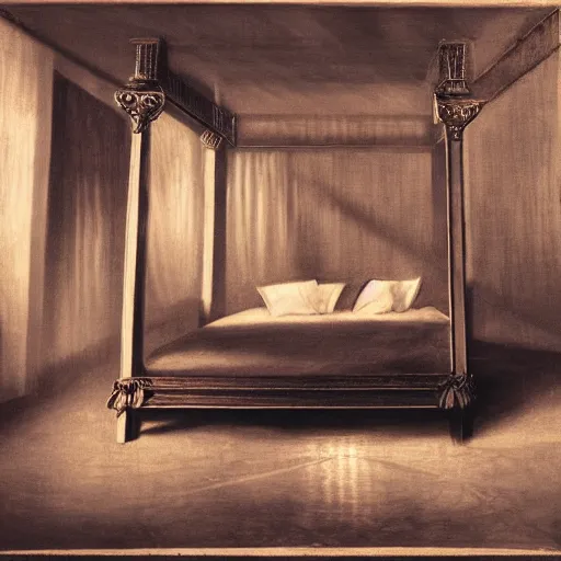 Image similar to a king-sized bed, on the dancefloor at a nightclub, studio lighting, chiaroscuro
