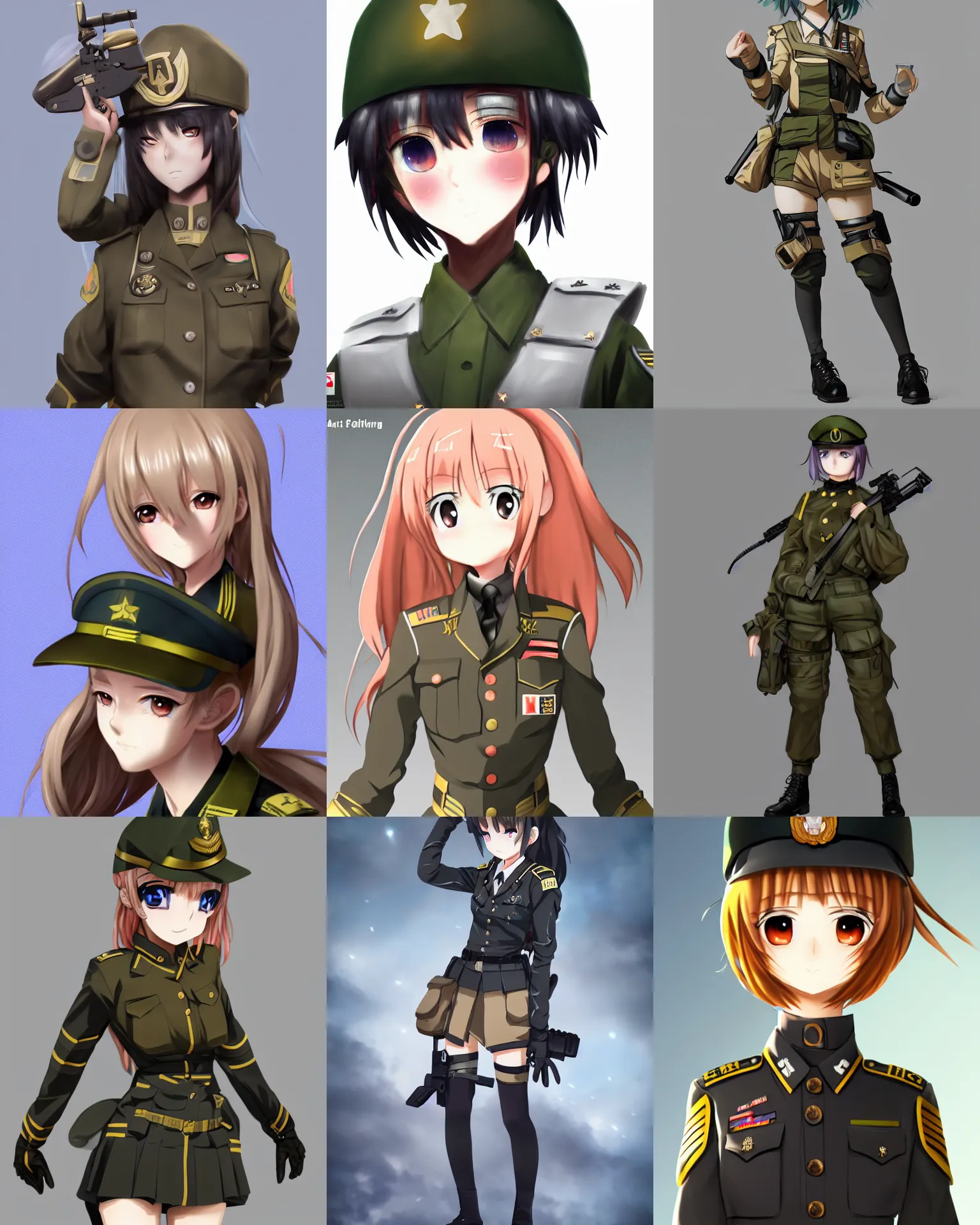 soldier girl, british army, anime style, long hair, | Stable Diffusion