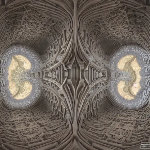 Prompt: a hyperrealistic 3 d render of a huge sprawling fractal cathedral interior populated by mandelbrot fractals by android jones, unreal engine, carved stone, carved soap, white color scheme, volumetric lighting, octane render, dramatic lighting, glowing, carved marble, opalescent, sacred geometry, religious, angelic, catholicpunk, stark, 8 k, ultra detailed