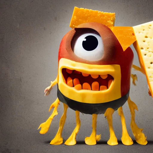 Image similar to a super monster made out of cheese, award winning professional photography, cinematic