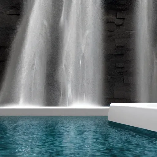 Prompt: a waterfall falls inside a bathtub, digital painting, high contrast, unreal engine render, volumetric lighting, high détail