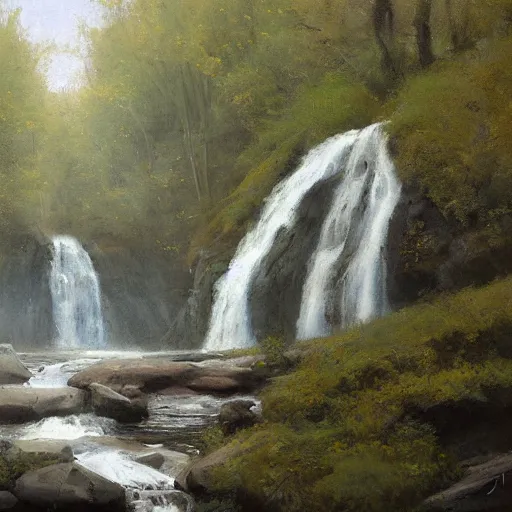 Prompt: waterfall painting by jeremy lipking