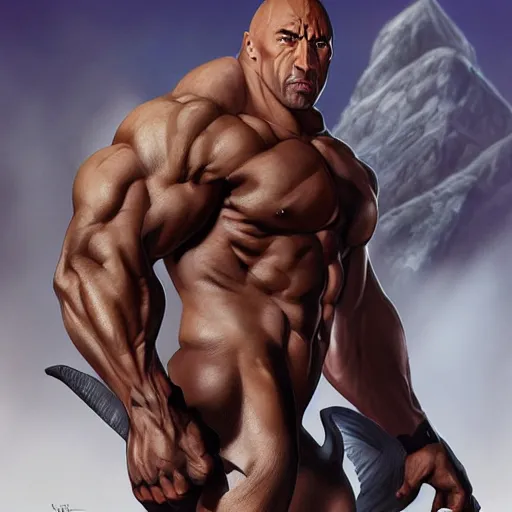 Prompt: The Rock as a powerful centaur, by Artgerm