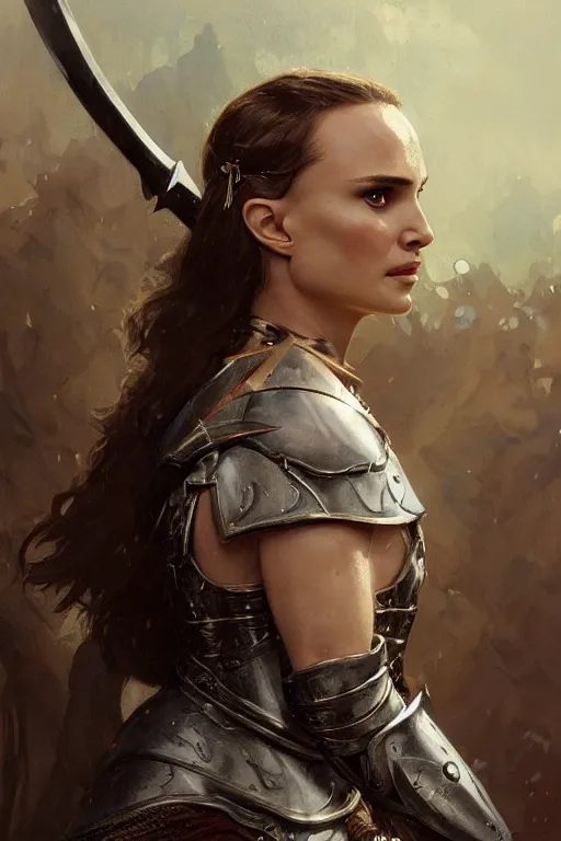 Image similar to natalie portman, legendary warrior, heroic, lord of the rings, tattoos, decorative ornaments, battle armor, by carl spitzweg, ismail inceoglu, vdragan bibin, hans thoma, greg rutkowski, alexandros pyromallis, perfect face, fine details, realistic shading photorealism