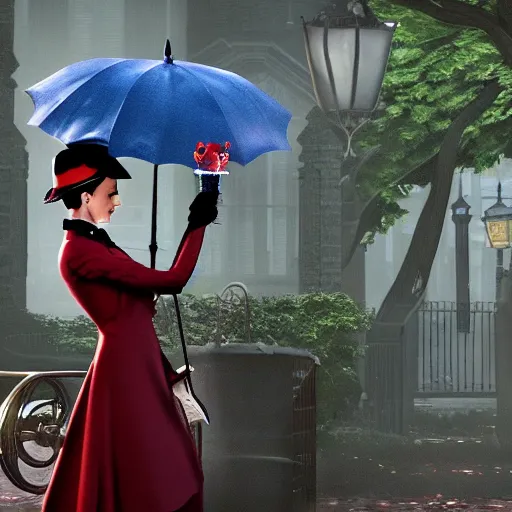 Image similar to a still of from the movie mary poppins crossover with the game parasite eve