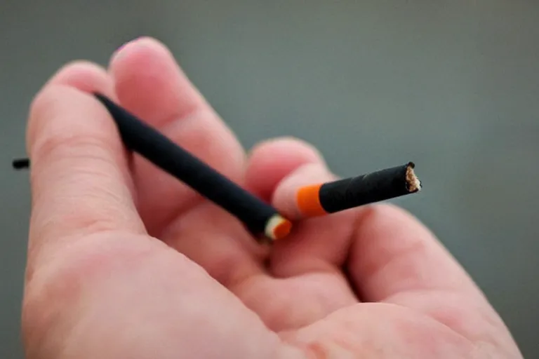 Image similar to cigarette in fingers, hand holding cigarette, hyper realistic, natural