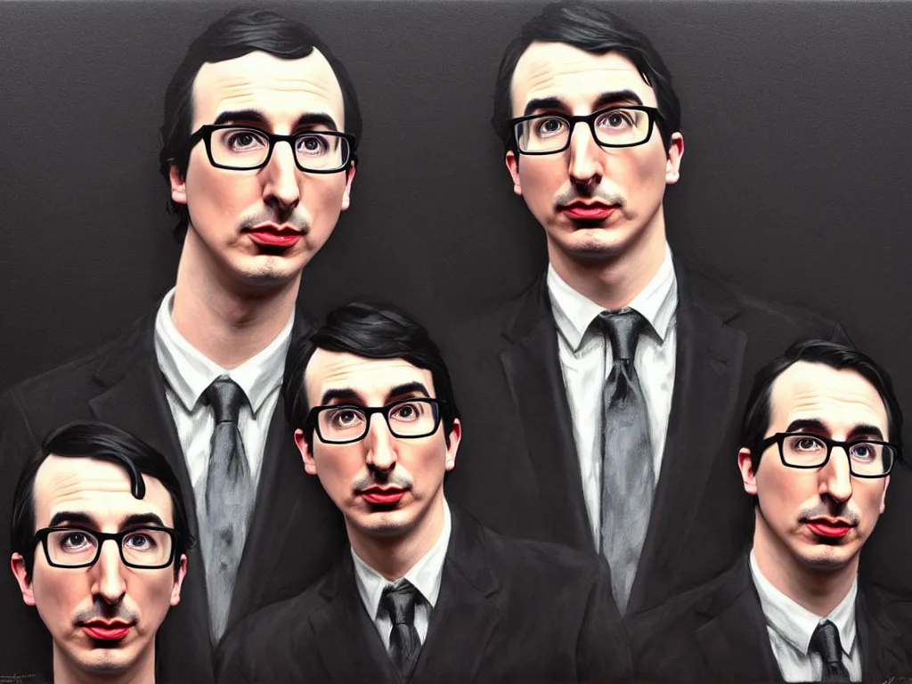 Image similar to photo booth, painting of both john oliver and adam driver together, john oliver in front, full body, elegant, beautiful, highly detailed, centered, dark, smokey, digital painting, concept art, smooth, sharp focus, illustration, deviant art, art by artgerm, art by greg rutkowski, art by alphonse mucha