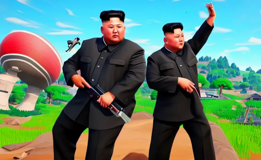 Prompt: a screenshot of kim jong un in fortnite,