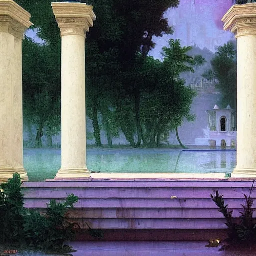 Image similar to vaporwave dreamscape, urban decay, by bouguereau