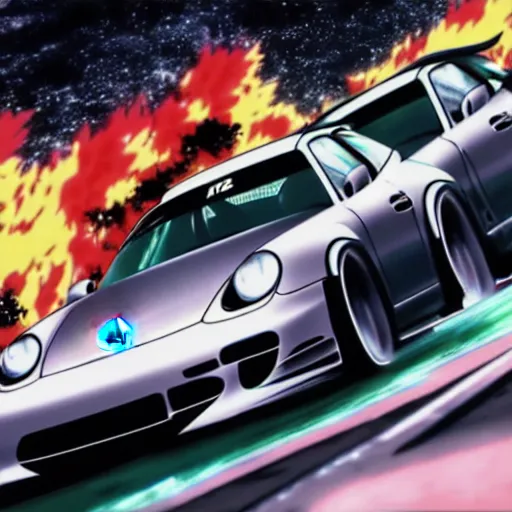 Image similar to ikari shinji drifting in a porsche car, full hd, 4 k anime wallaper, initial d anime style