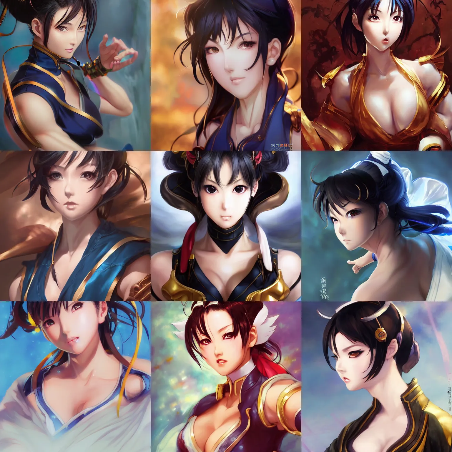 Prompt: A beautiful semi realistic anime portrait of Chun li half body by Stanley Artgerm Lau, WLOP, Rossdraws, James Jean, Andrei Riabovitchev, Marc Simonetti, and Sakimichan, tranding on artstation, WLOP, rossdraws, Logan Cure, Mingchen Shen, BangkuART, sakimichan, yan gisuka, JeonSeok Lee, zeronis, Chengwei tranding on artstation