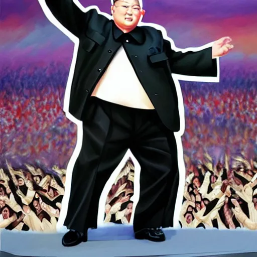 Image similar to kim jong un as kpop idol dancing on the south korean k - pop stage, painting by artgerm, wlop