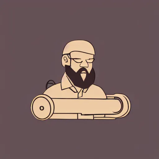 Prompt: bearded man turning bowl lathe, machinery, sawblade border, vector art, simple, clean, monochromatic, woodturning