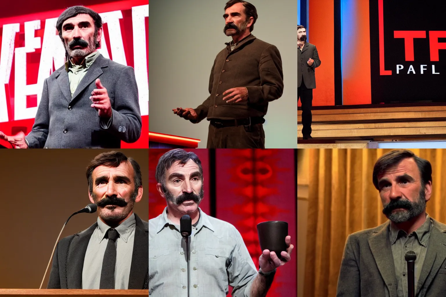 Prompt: Daniel Plainview giving a TED talk, highly detailed, 4k photography, great quality, award-winning,