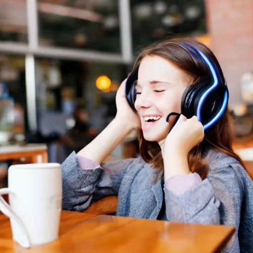 Image similar to girl using a headphone in a cafe