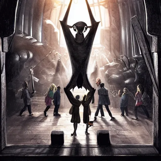 Image similar to harry potter illustration of extremely muscular Dobby fighting a Gnome at Gringotts, hd 4k