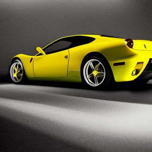 Prompt: hyperrealist highly detailed yellow Ferrari, visible driver, concept art pascal blanche dramatic studio lighting 8k wide angle shallow depth of field